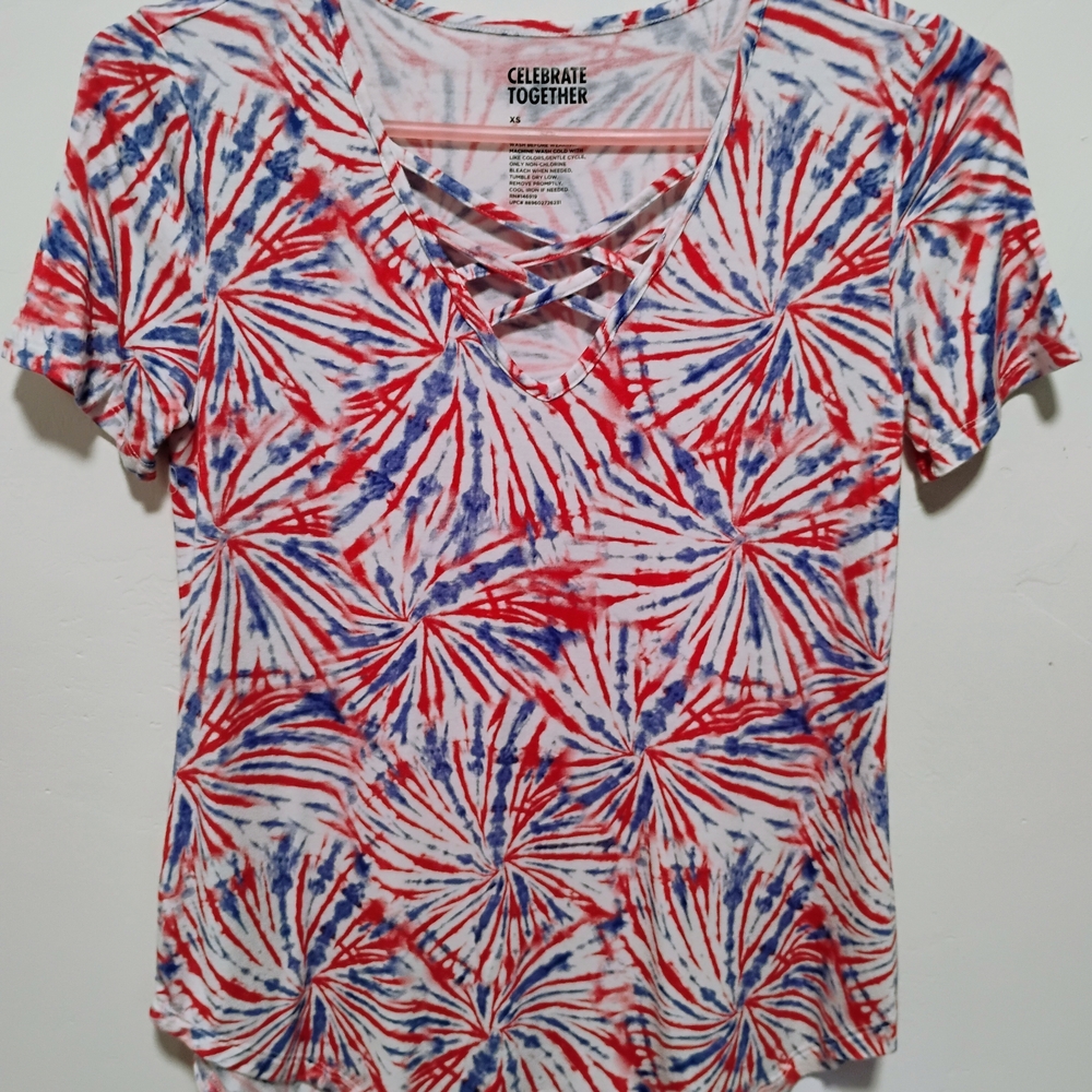 Women's Red and Blue Tie-Dye Top